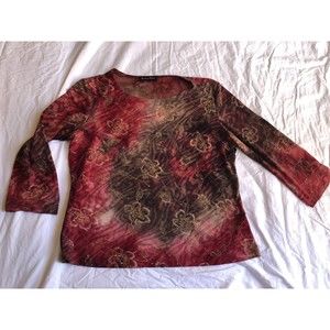 Brittany Black Y2K Embellished Red Gold Floral Blouse Size M